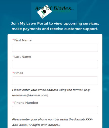 Customer Portal registration form before selecting "Register"